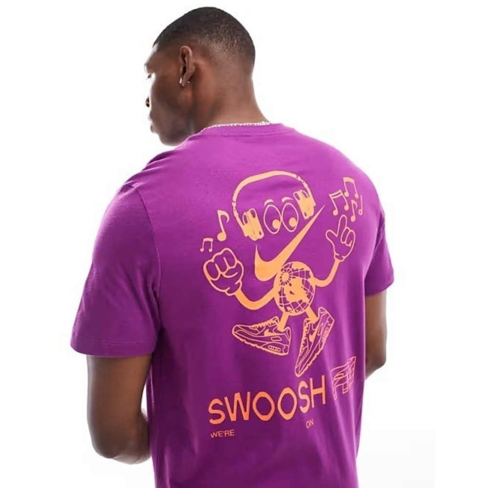Nike Swoosh Graphic Tee Mens M Purple Orange Back Print Streetwear Y2K